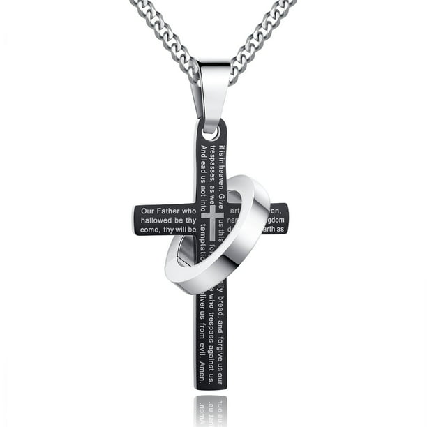 18mm x 32mm Jewel Tie 925 Sterling Silver Polished The Lords Prayer Cross Pendant 